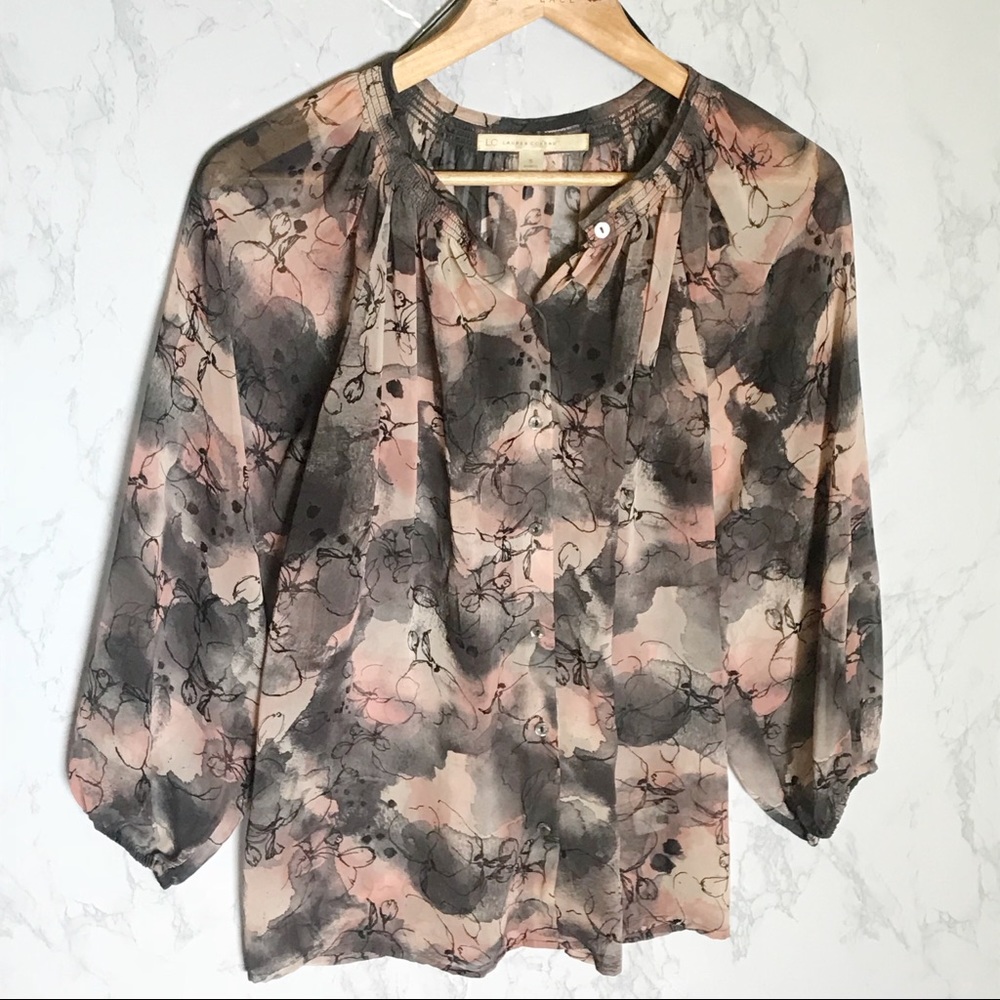 Lauren Conrad | Sheer Floral Button Down Blouse
